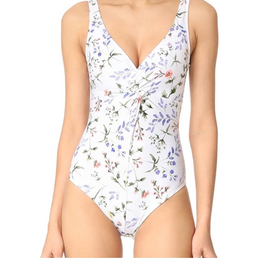 Shoshanna White Floral One Piece V-neck Swimsuit NWOT